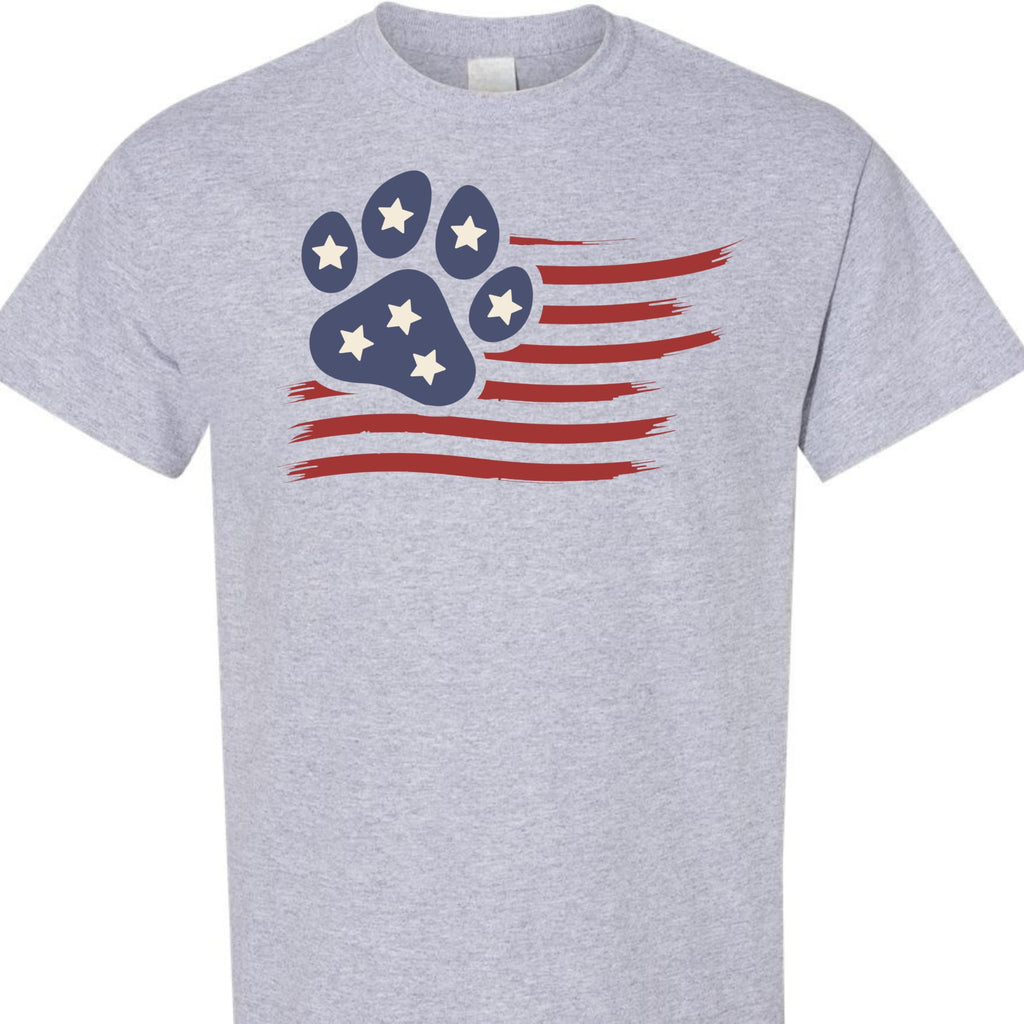4th of July Dog Shirt for Men and Women, Patriotic American Flag Paw Print Tee