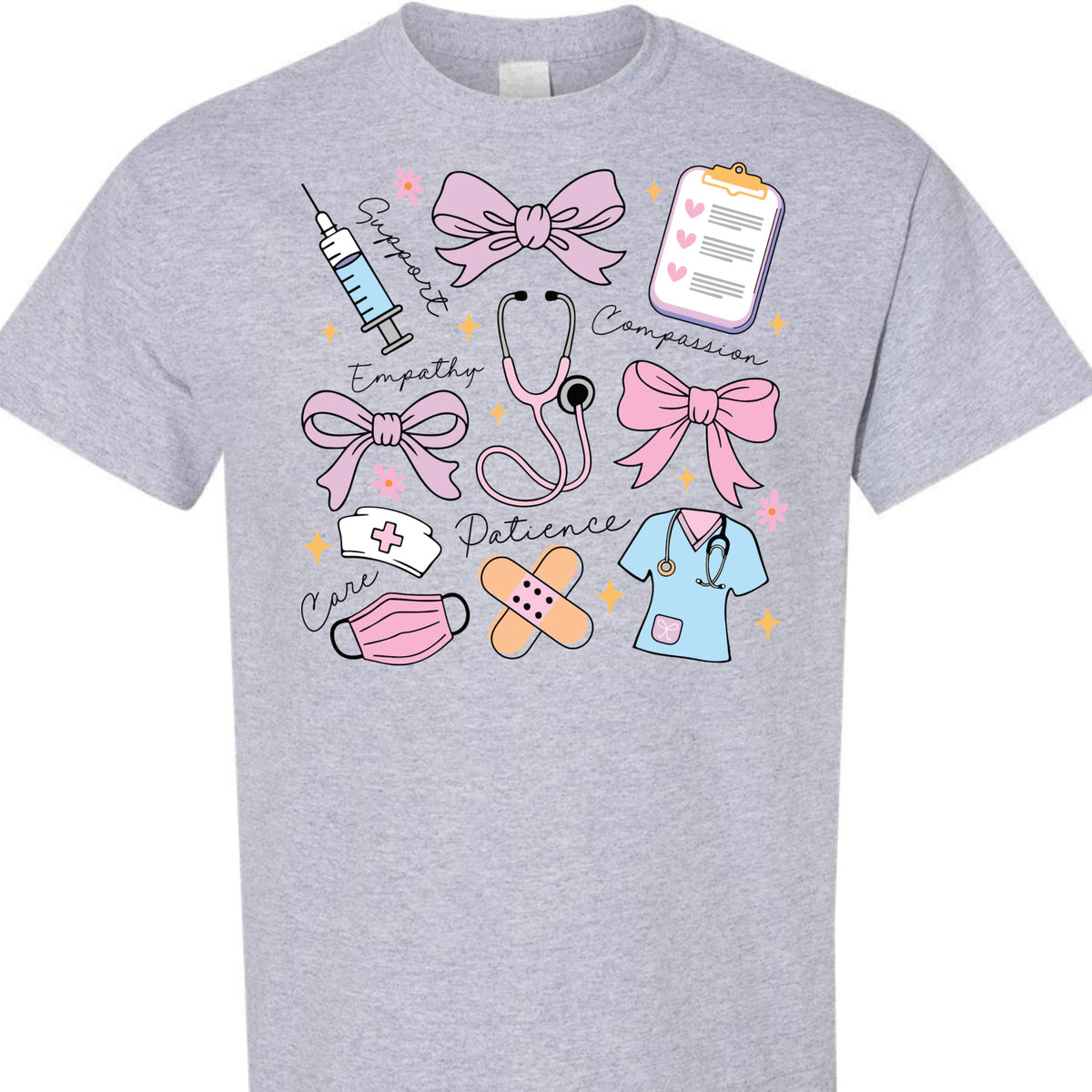 Nurse Shirt for Women, Cute Nursing Graphic Tee, Pink Bow Stethoscope Design, Registered Nurse Gift
