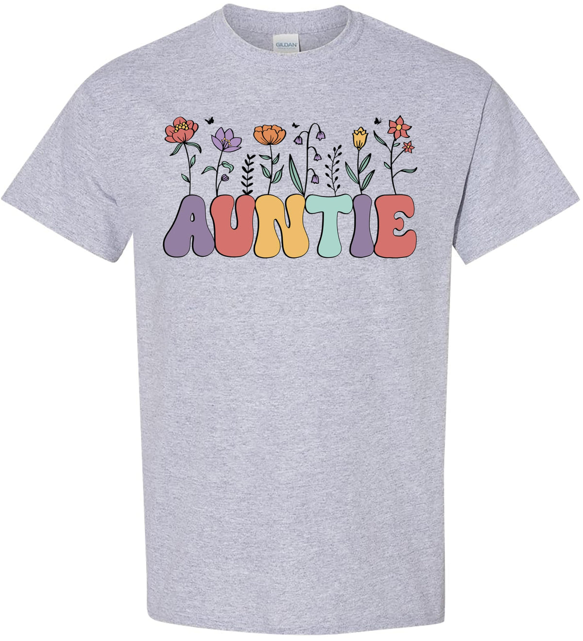 Women’s Auntie T-Shirt Floral Graphic Tee | Cute Retro Aunt Shirt | Gift for Aunt, Casual Short Sleeve Top