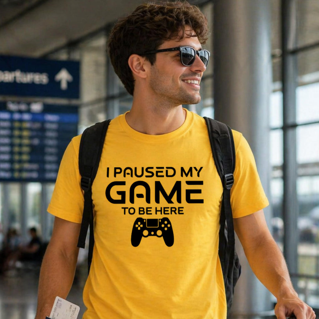 Paused My Game to Be Here Funny Gamer T-Shirt, Casual Graphic Tee for Video Game Fans