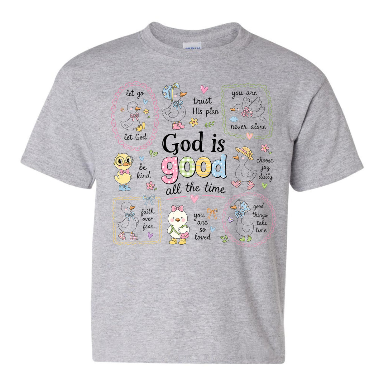 God is Good All The Time Shirt for Girls, Christian Graphic Tee, Faith Based Kids T-Shirt, Cute Duck Graphic