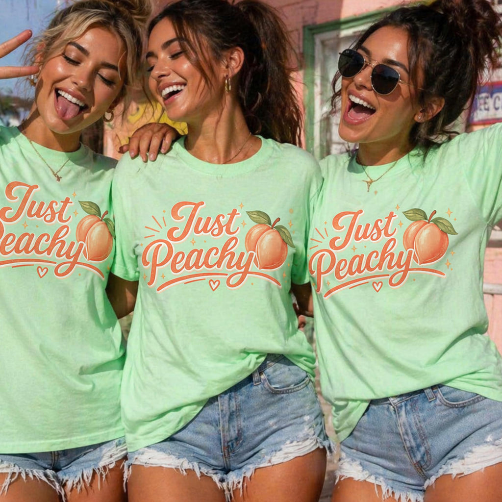 Just Peachy Shirt for Women, Cute Peach Graphic Tee, Aesthetic Summer Fruit T-Shirt, Funny Positive Vibe, Trendy Top