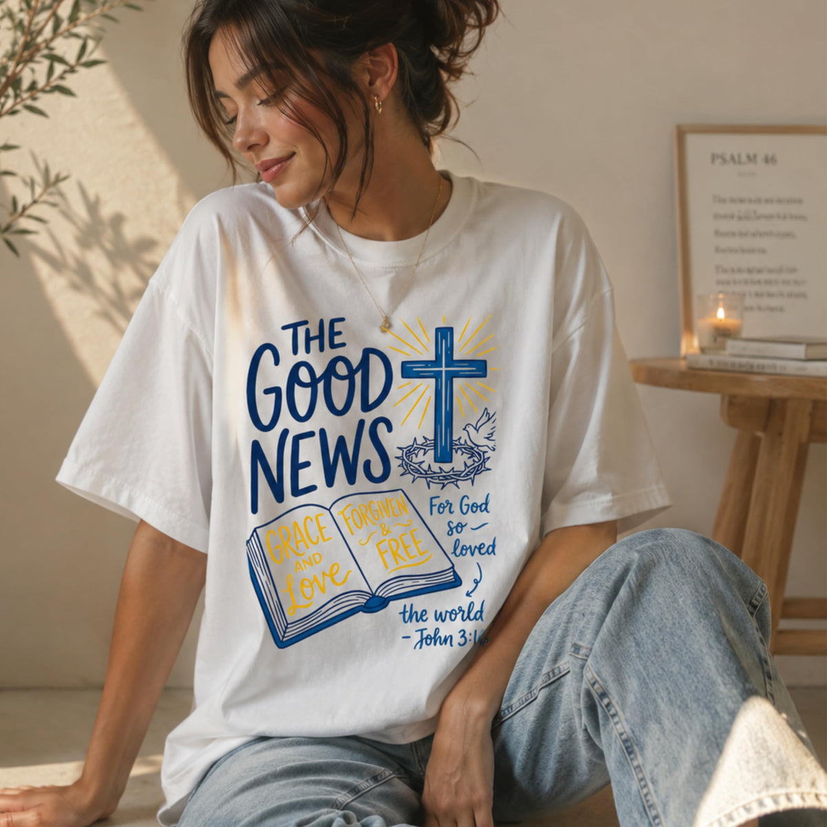 Christian Shirt for Women and Men, John 3:16 Graphic Tee, Faith Based Jesus Cross Bible Verse, Religious Gift for Mom, Dad