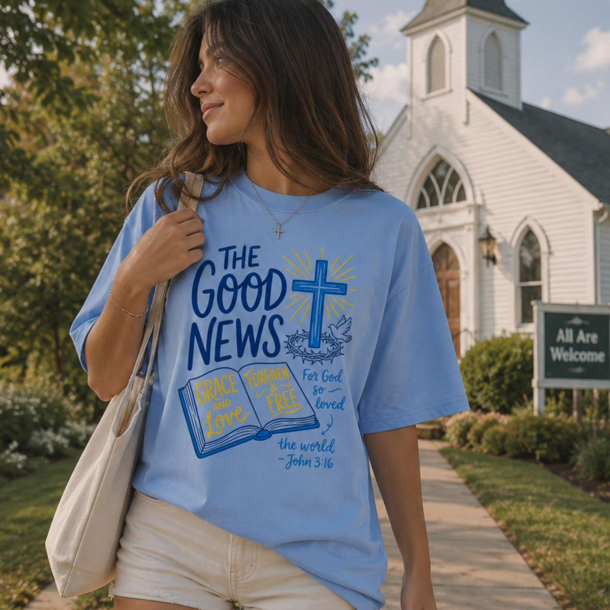 Christian Shirt for Women and Men, John 3:16 Graphic Tee, Faith Based Jesus Cross Bible Verse, Religious Gift for Mom, Dad
