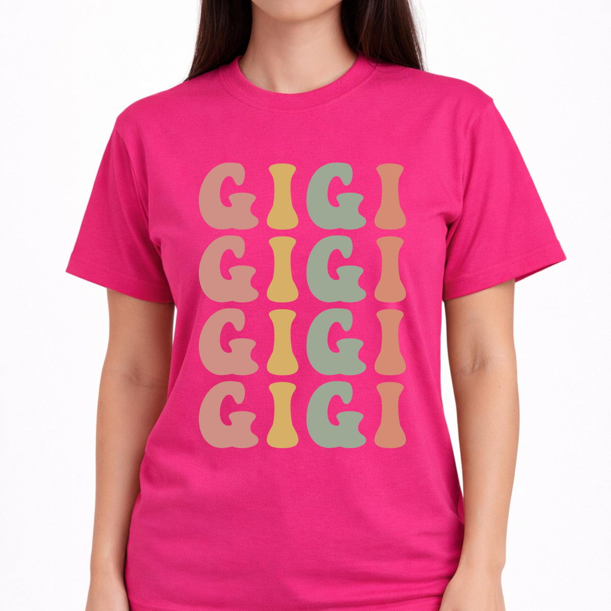 Gigi T-Shirt for Women, Cute Grandma Graphic Tee, Colorful Stacked Design, Casual Soft for Gigi