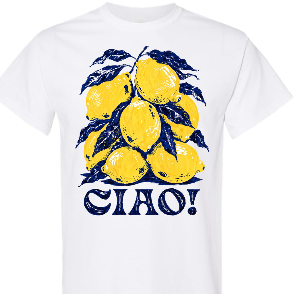 Ciao Lemon Citrus Fruit Graphic Tee Retro Italian Summer Shirt