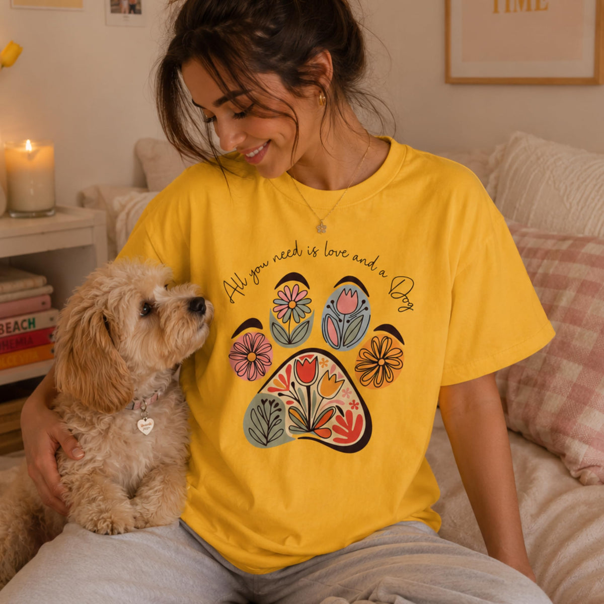 Dog Mom Shirt for Women, Cute Floral Paw Print Graphic Tee, Aesthetic Dog Lover T-Shirt, Casual Pet Mom Gift