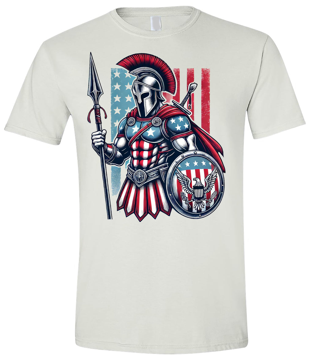 American Spartan Patriotic Graphic T-Shirt, Warrior Design, Men's Size, 4th of July, Memorial Day