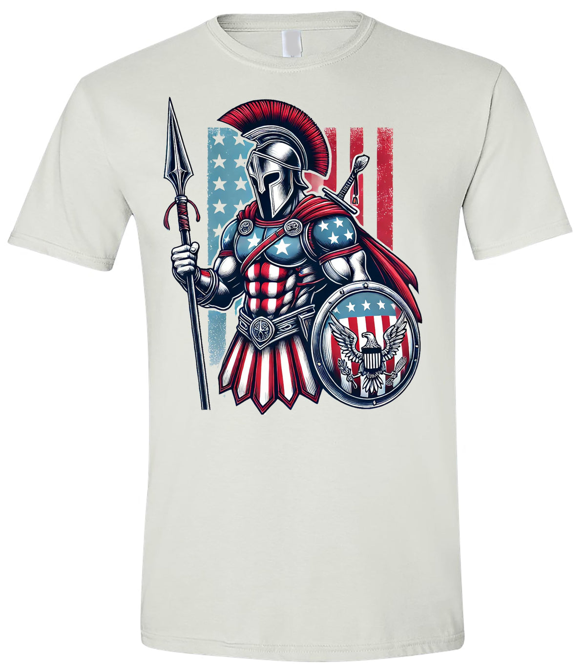 American Spartan Patriotic Graphic T-Shirt, Warrior Design, Men's Size, 4th of July, Memorial Day