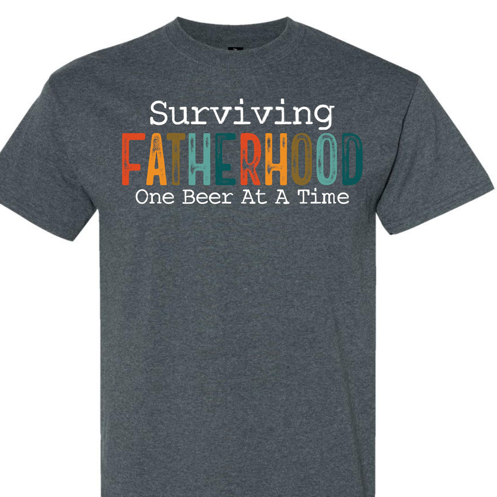 Surviving Fatherhood Funny Dad Beer Graphic Tee, Retro Father's Day T-Shirt, Gift for Dads, Husband, Grandpa