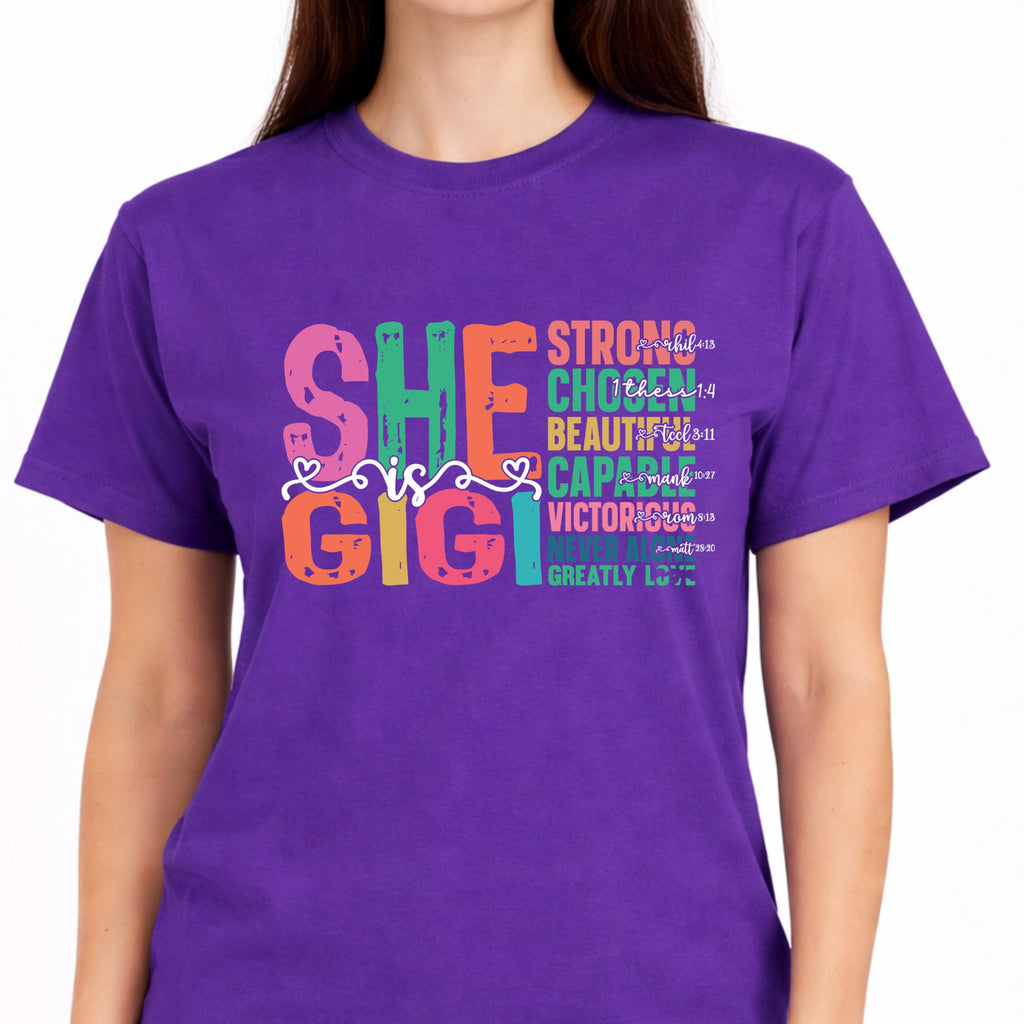 She is Gigi T-Shirt for Women, Christian Grandma Shirt, Faith Based Graphic Tee, Inspirational Bible Verse, Religious Gift
