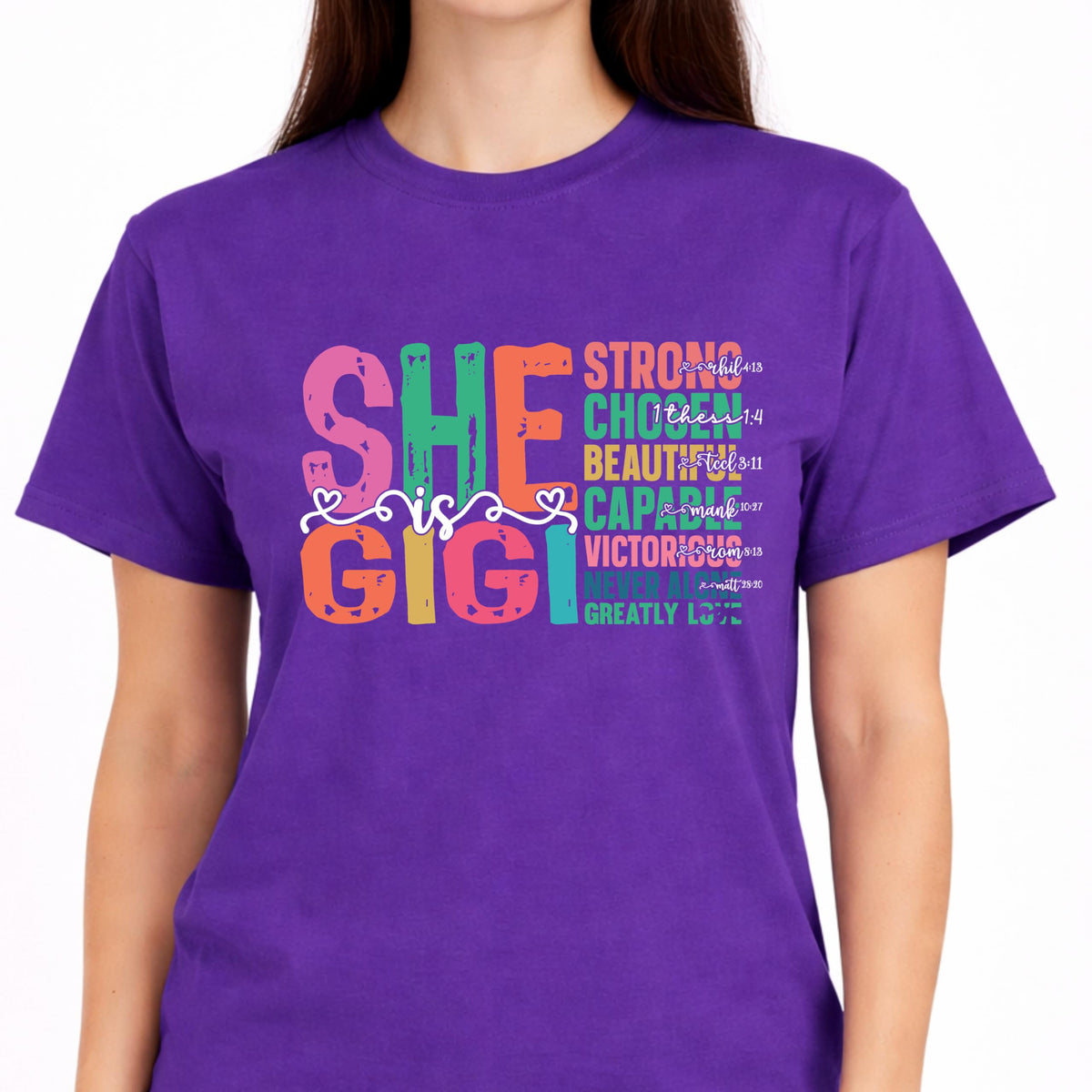 She is Gigi T-Shirt for Women, Christian Grandma Shirt, Faith Based Graphic Tee, Inspirational Bible Verse, Religious Gift