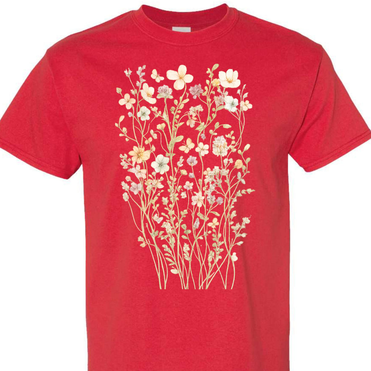 Boho Wildflower Floral T-Shirt for Women, Vintage Botanical Graphic Tee, Aesthetic Nature Theme, Casual Summer Top