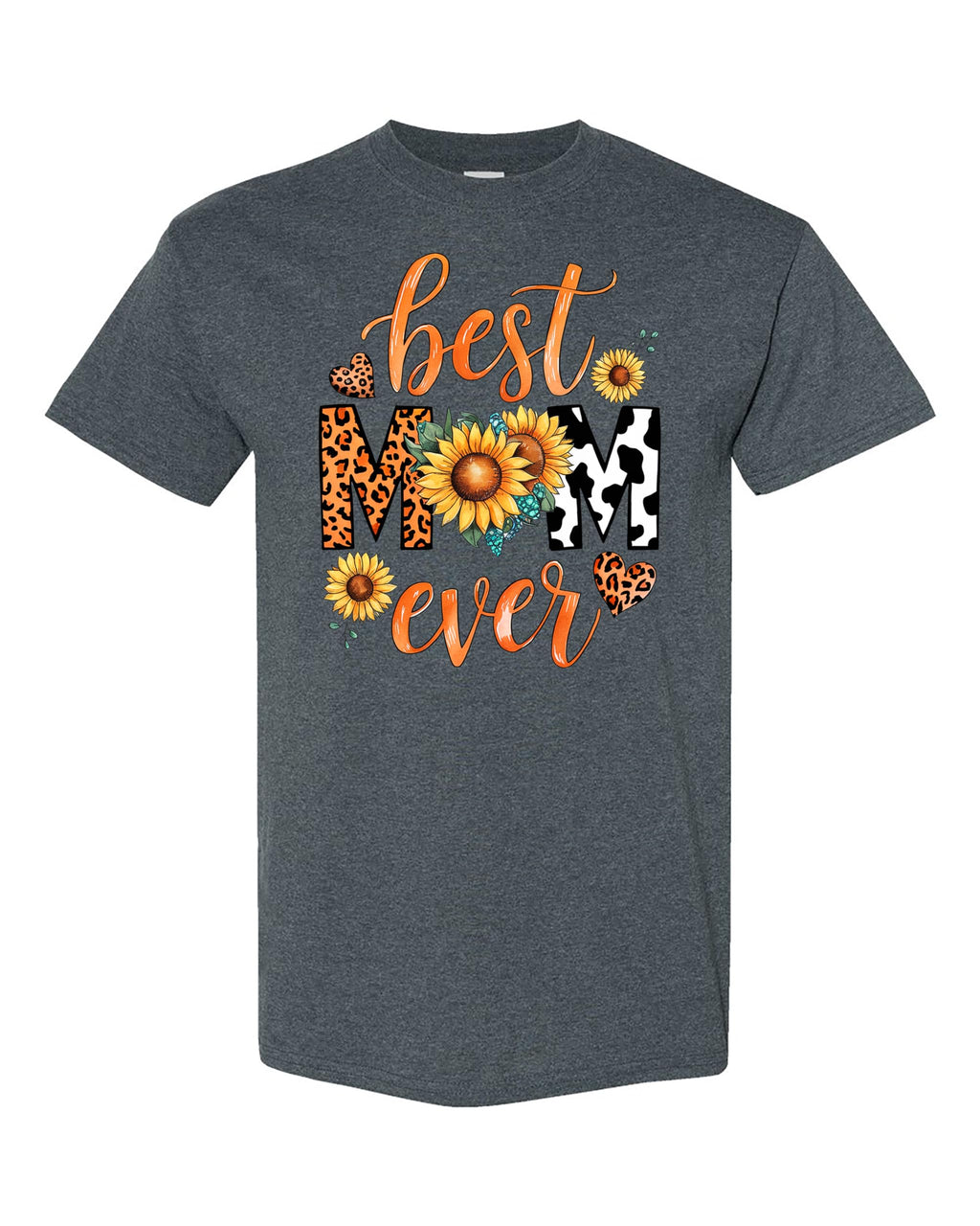 Best Mom Ever Women's T-Shirt, Sunflower and Leopard Print Design, Casual Comfortable Tee