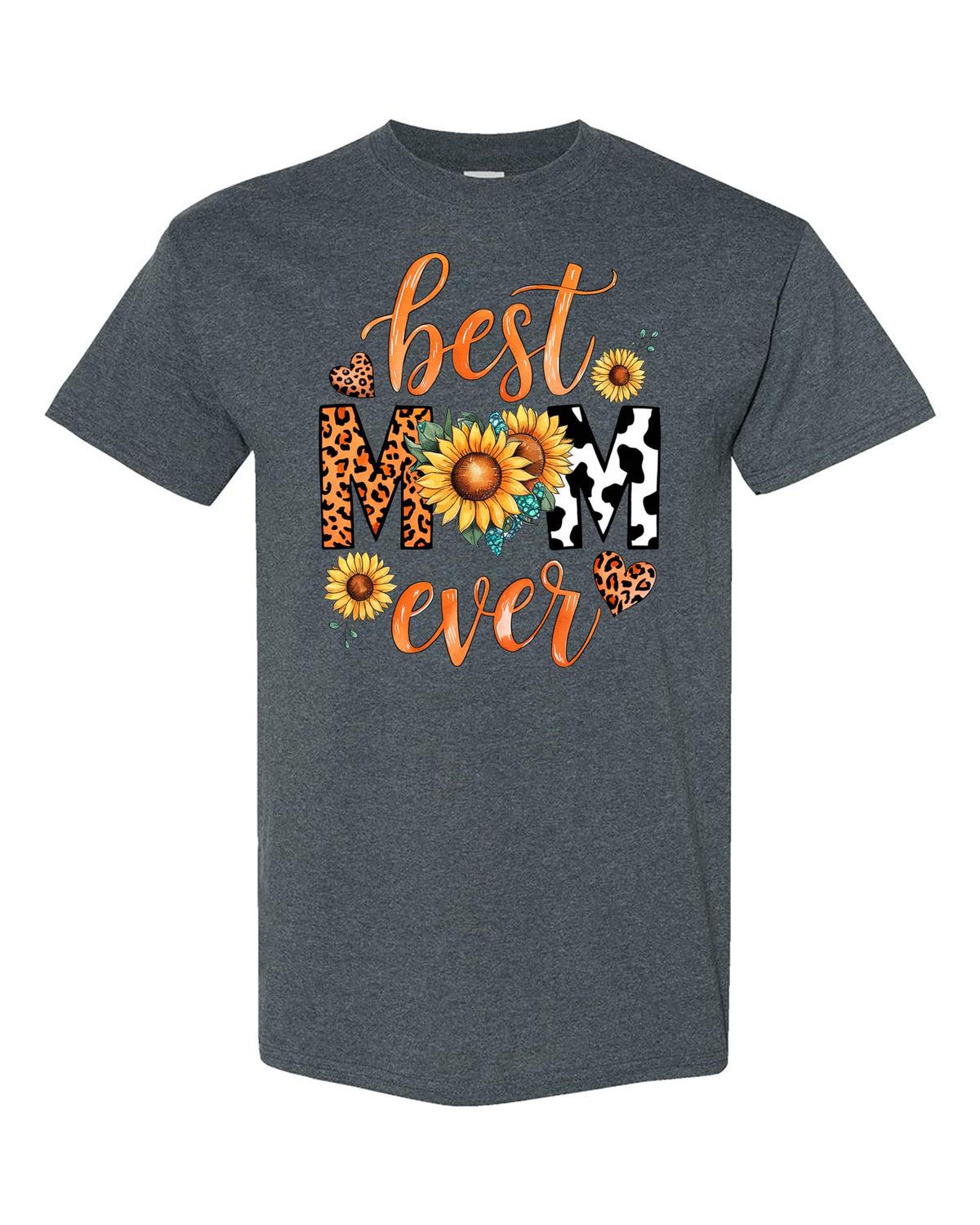 Best Mom Ever Women's T-Shirt, Sunflower and Leopard Print Design, Casual Comfortable Tee
