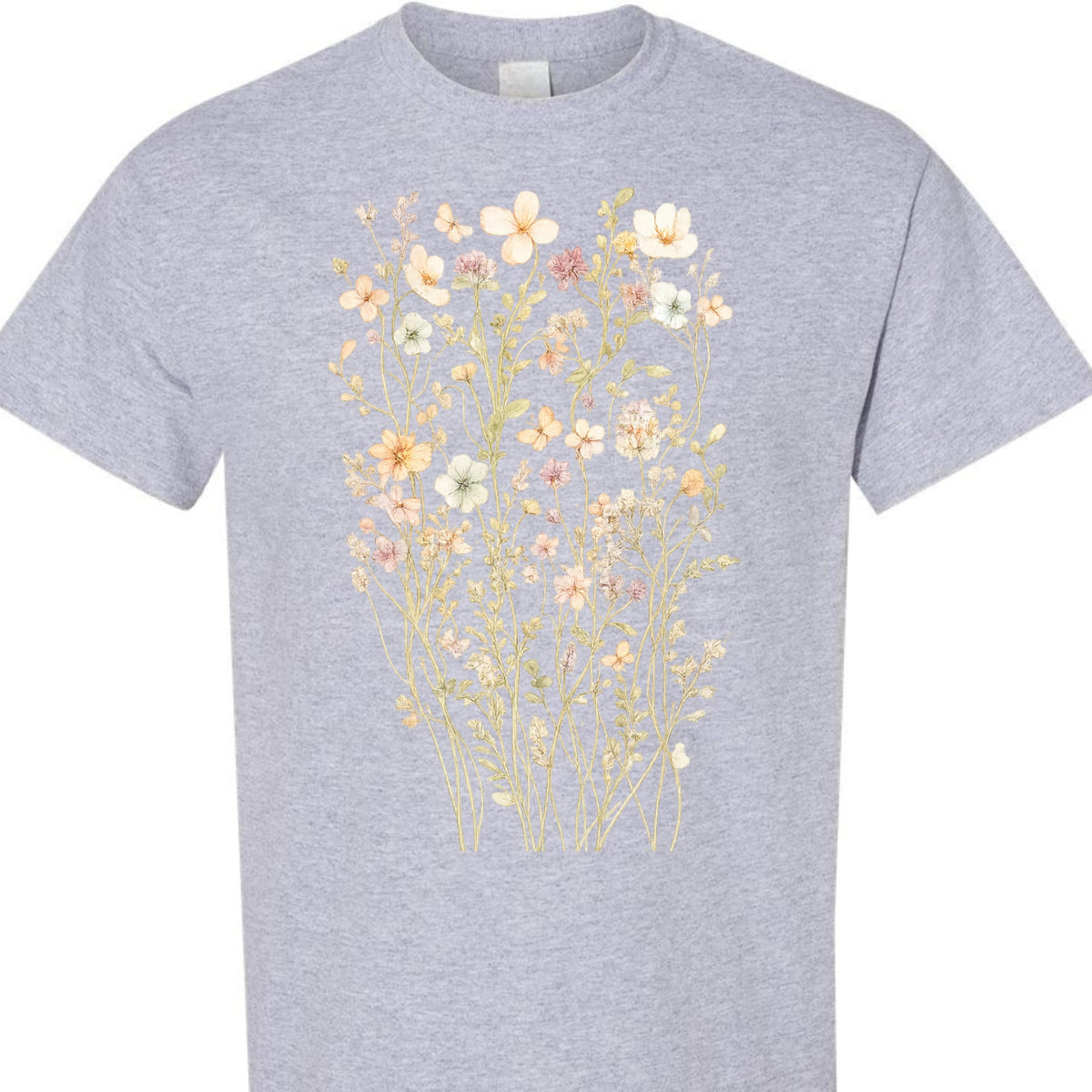 Boho Wildflower Floral T-Shirt for Women, Vintage Botanical Graphic Tee, Aesthetic Nature Theme, Casual Summer Top
