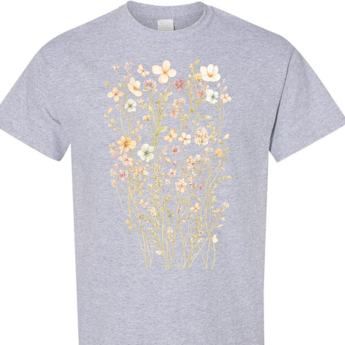 Boho Wildflower Floral T-Shirt for Women, Vintage Botanical Graphic Tee, Aesthetic Nature Theme, Casual Summer Top