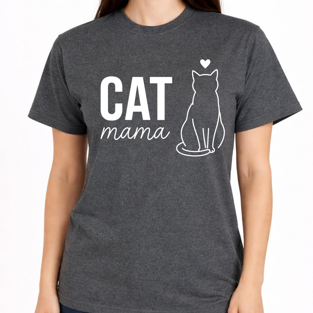 Cat Mama T-Shirt for Women, Cute Cat Lover Graphic Tee, Minimalist Pet Shirt, Casual Soft Cotton Top