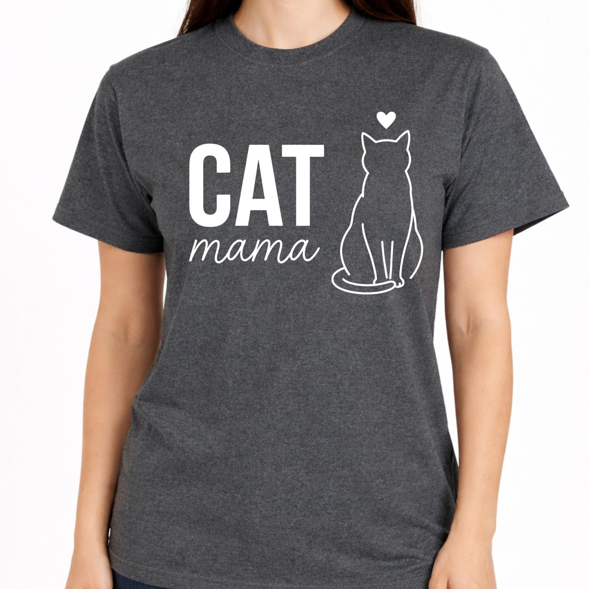 Cat Mama T-Shirt for Women, Cute Cat Lover Graphic Tee, Minimalist Pet Shirt, Casual Soft Cotton Top