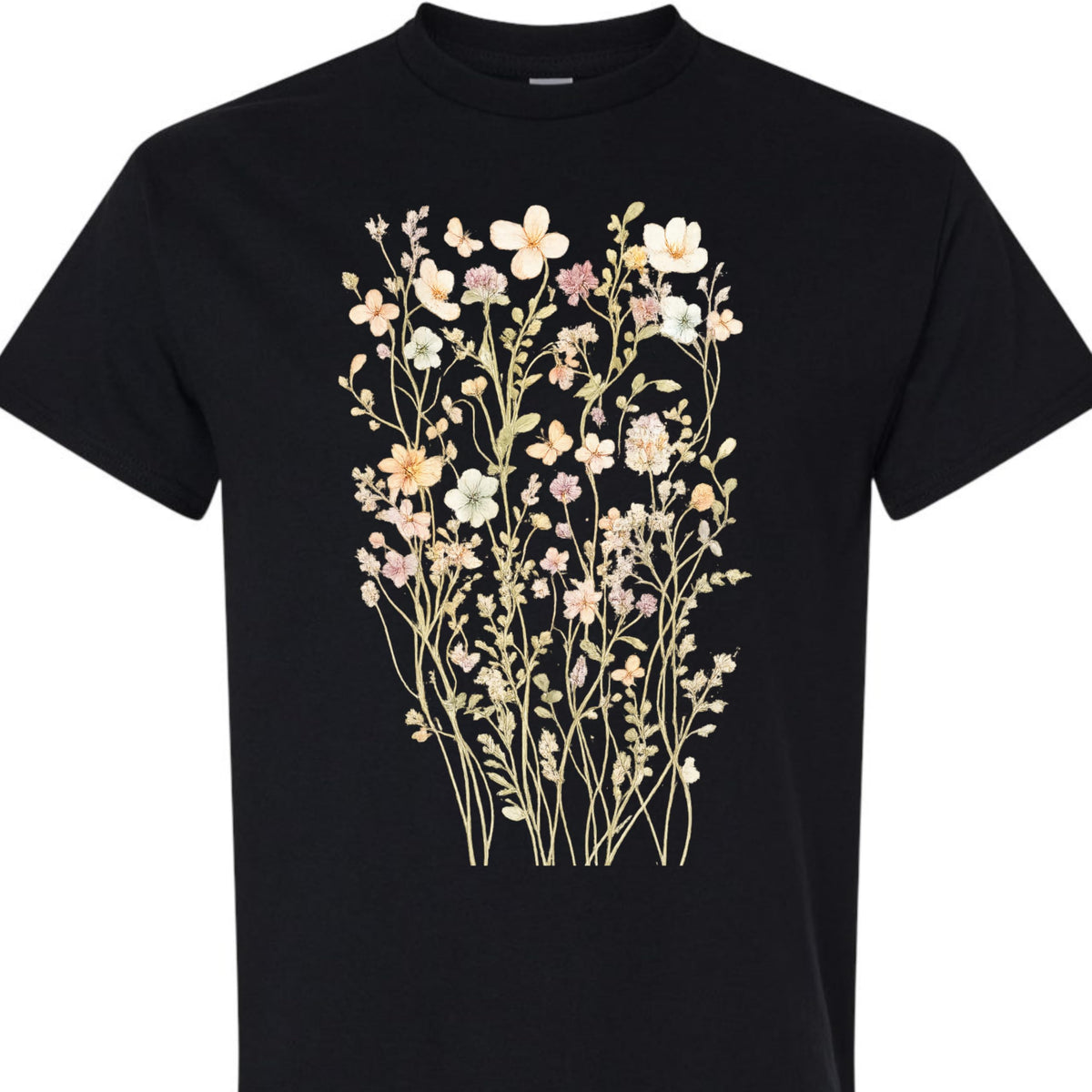 Boho Wildflower Floral T-Shirt for Women, Vintage Botanical Graphic Tee, Aesthetic Nature Theme, Casual Summer Top