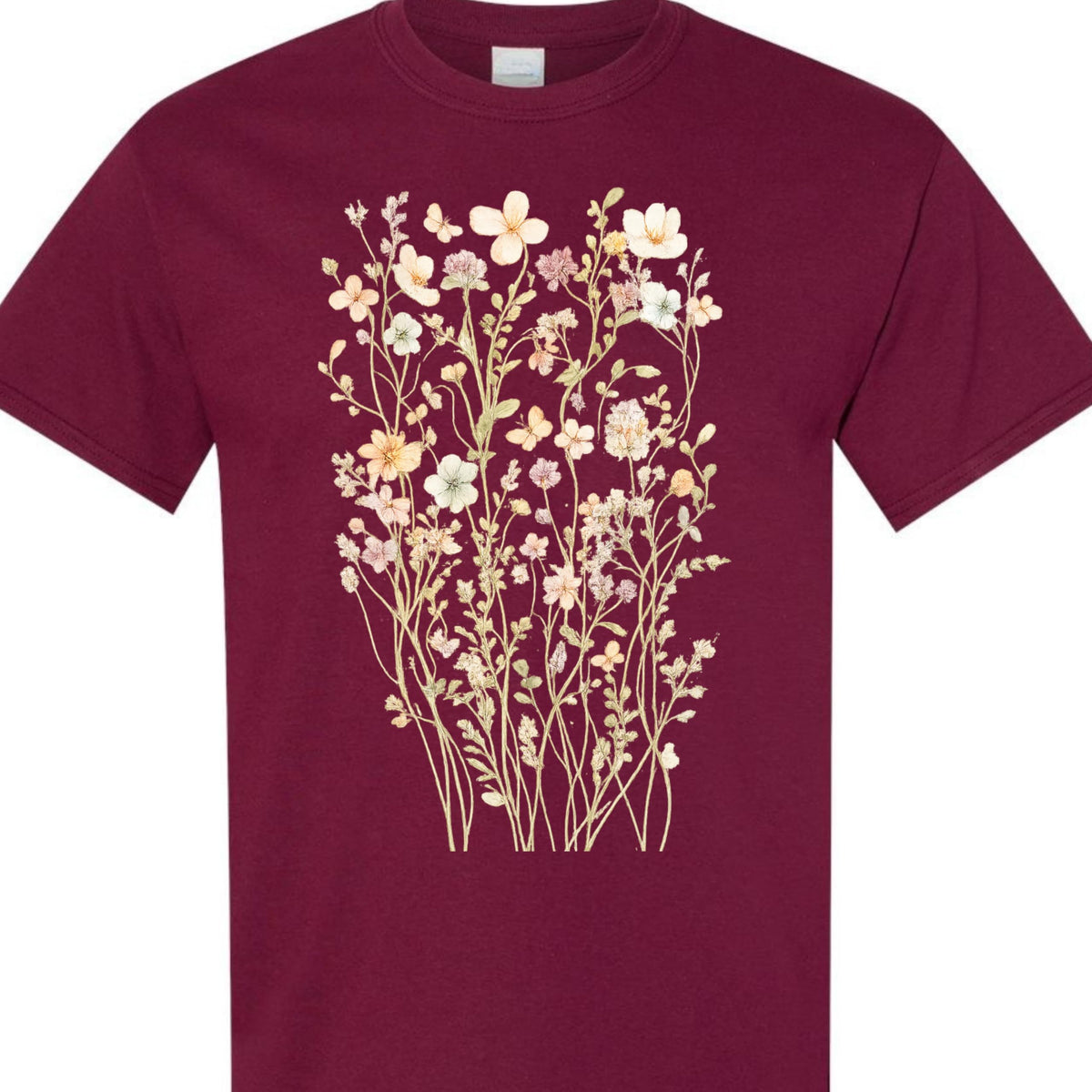 Boho Wildflower Floral T-Shirt for Women, Vintage Botanical Graphic Tee, Aesthetic Nature Theme, Casual Summer Top