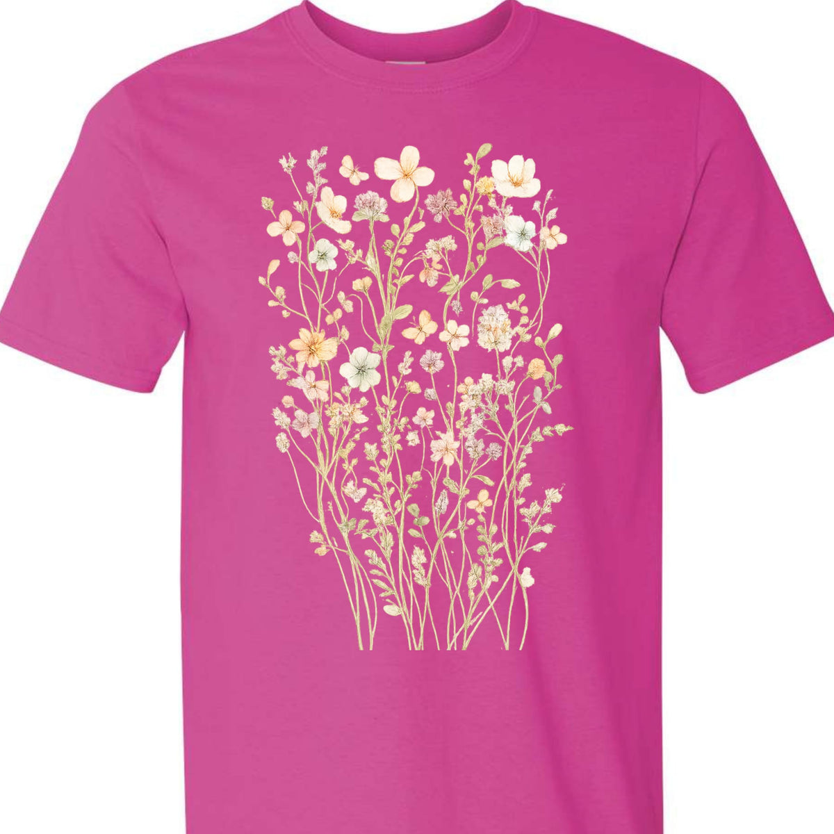Boho Wildflower Floral T-Shirt for Women, Vintage Botanical Graphic Tee, Aesthetic Nature Theme, Casual Summer Top