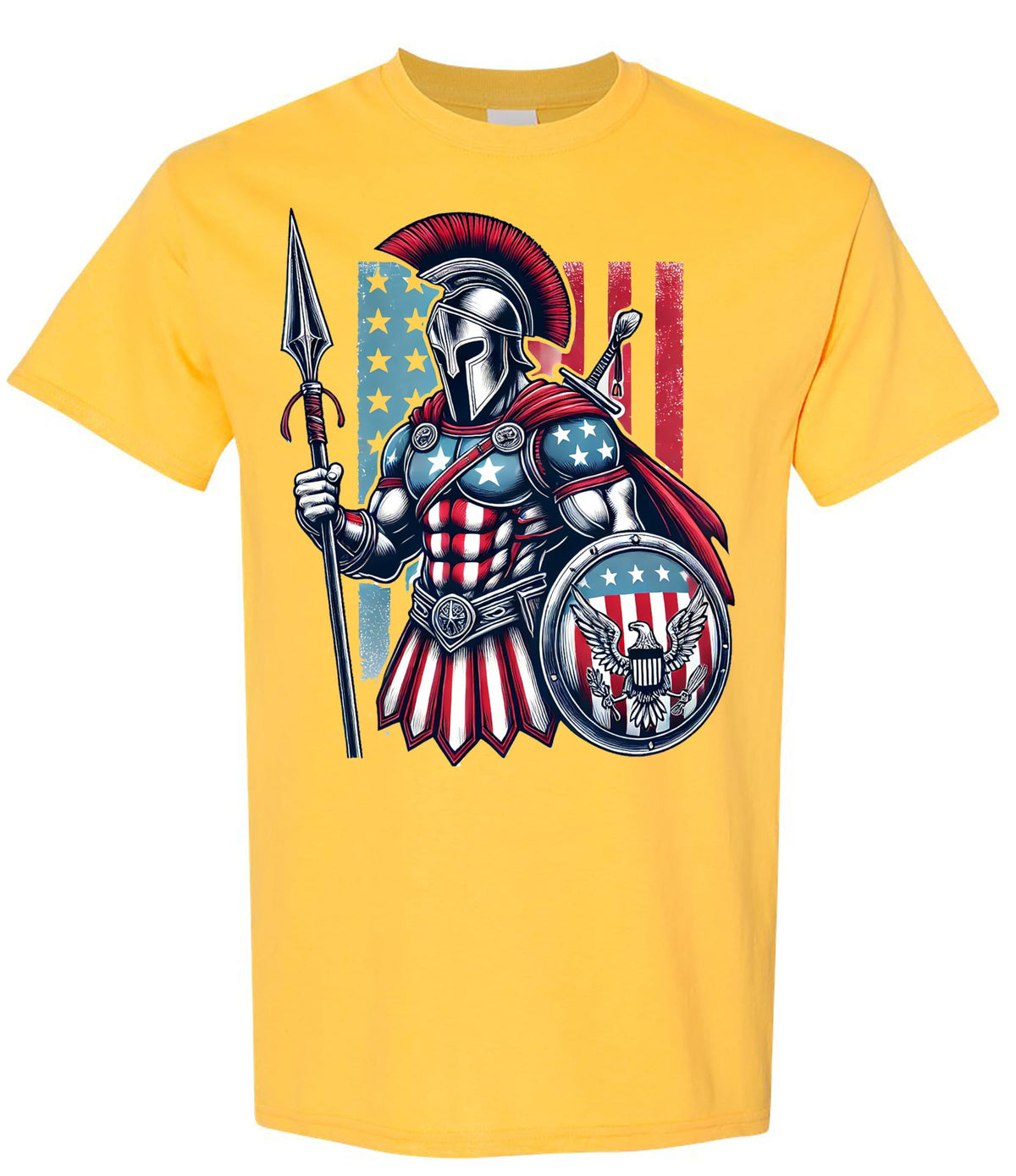 American Spartan Patriotic Graphic T-Shirt, Warrior Design, Men's Size, 4th of July, Memorial Day