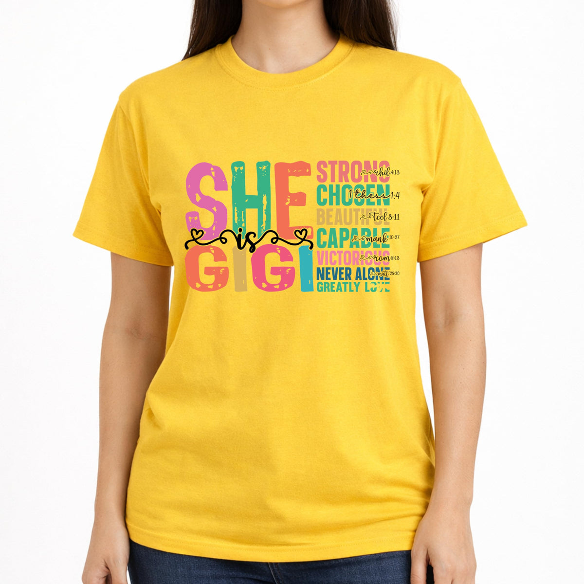 She is Gigi T-Shirt for Women, Christian Grandma Shirt, Faith Based Graphic Tee, Inspirational Bible Verse, Religious Gift