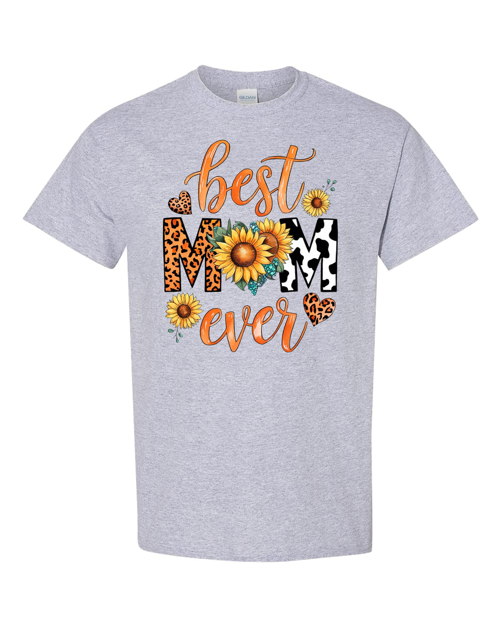 Best Mom Ever Women's T-Shirt, Sunflower and Leopard Print Design, Casual Comfortable Tee
