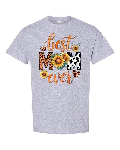 Best Mom Ever Women's T-Shirt, Sunflower and Leopard Print Design, Casual Comfortable Tee