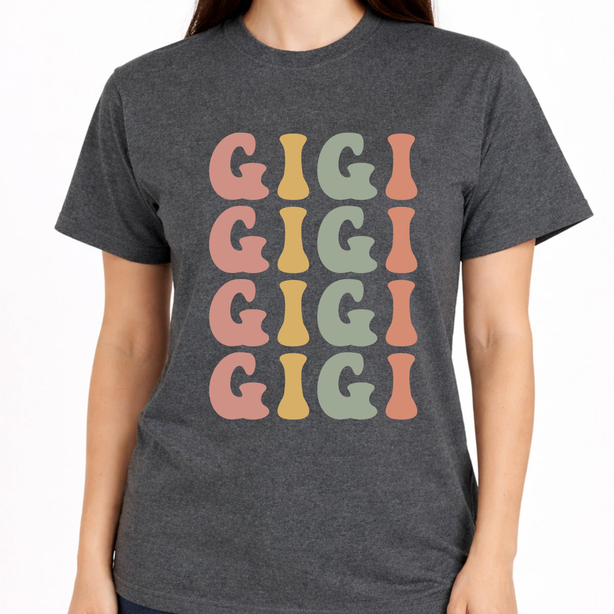 Gigi T-Shirt for Women, Cute Grandma Graphic Tee, Colorful Stacked Design, Casual Soft for Gigi